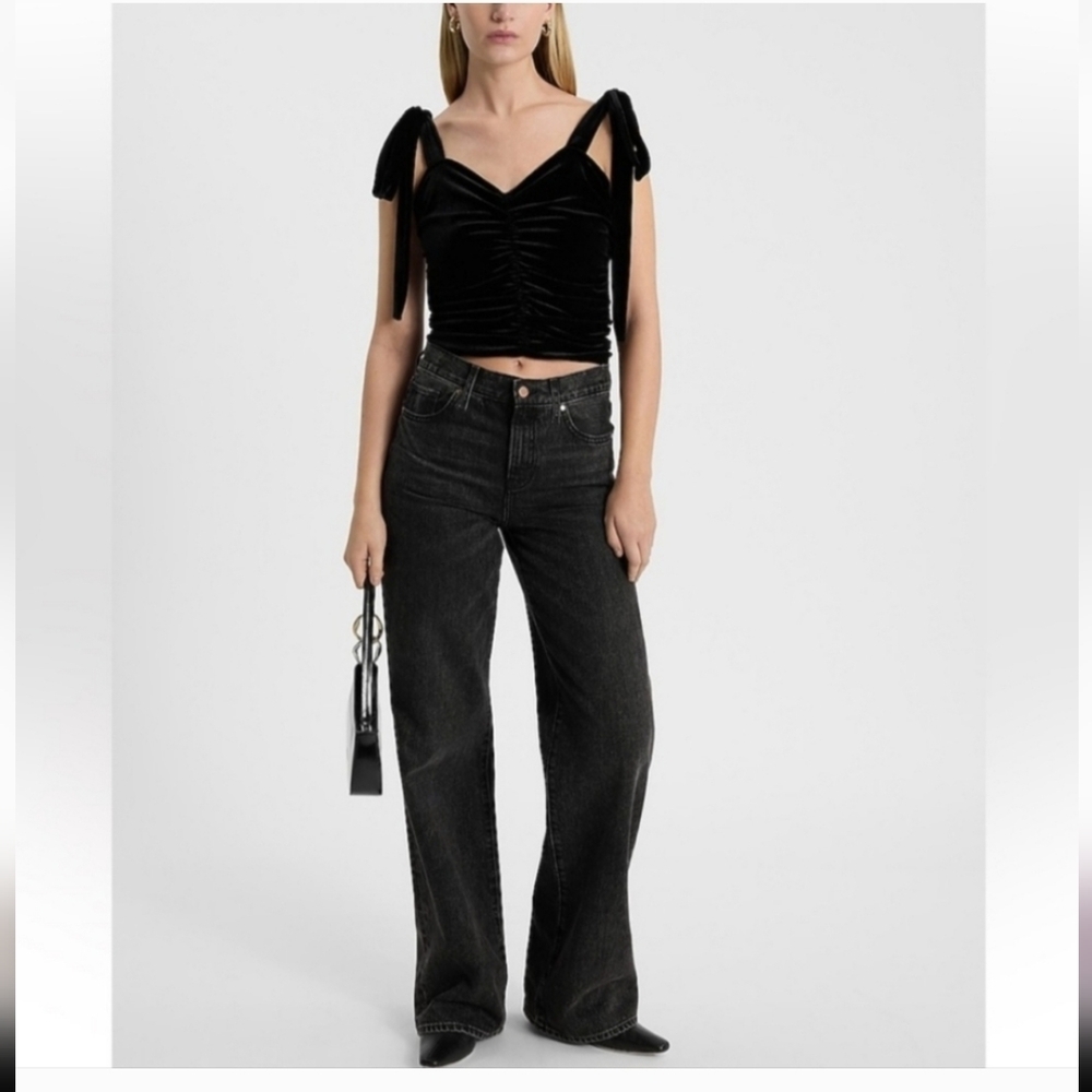 Express Black Velvet Ruched Top
